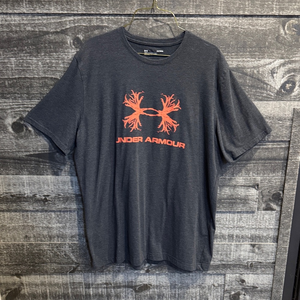 Under Armour Charcoal Tee with Bold Red Logo